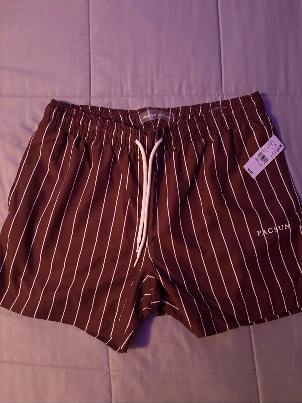 PacSun Brown Swim Trunks with White Pinstripes